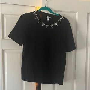 & Other Stories Black Embellished Short Sleeve Top